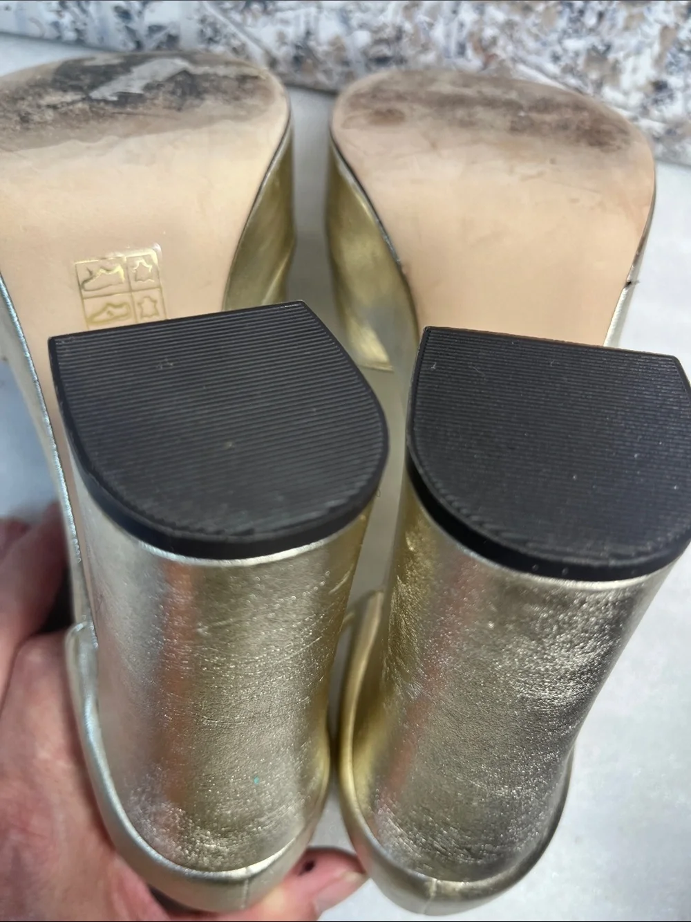 Tory Burch Metallic Gold Platform Sandals w/a Chunky Block Heel